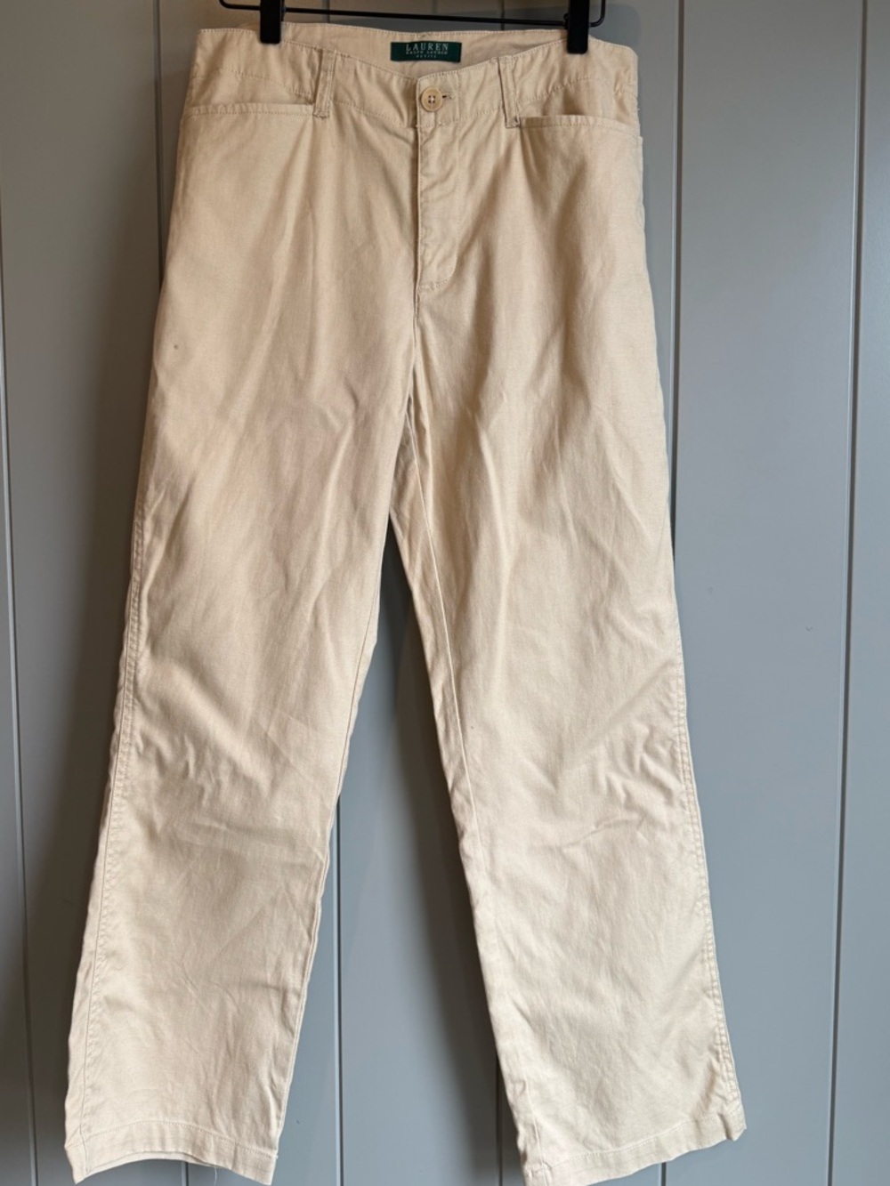 Lauren Ralph Lauren Wide-Leg Trouser Linen Blend Pants 8 Petite Beige Cream Tan